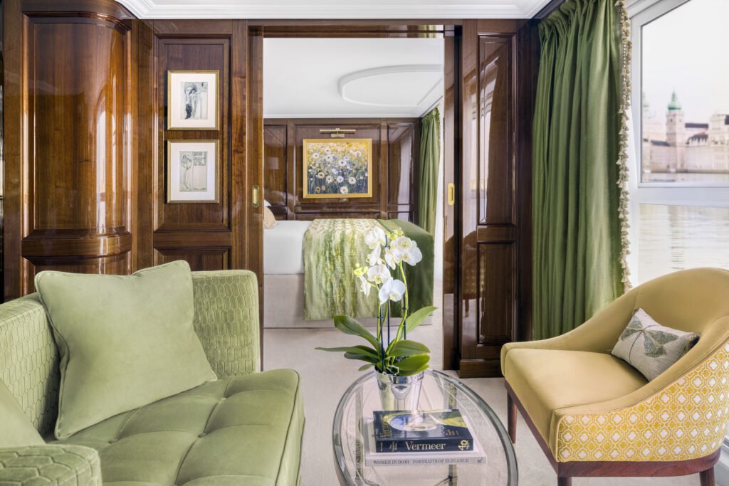 Interior of a Grand Suite on the S.S. Emilie cruise ship